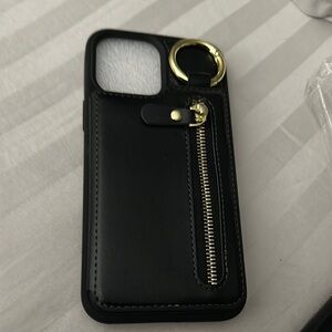 Black and Gold Phone Case with Zipper and Ring Holder